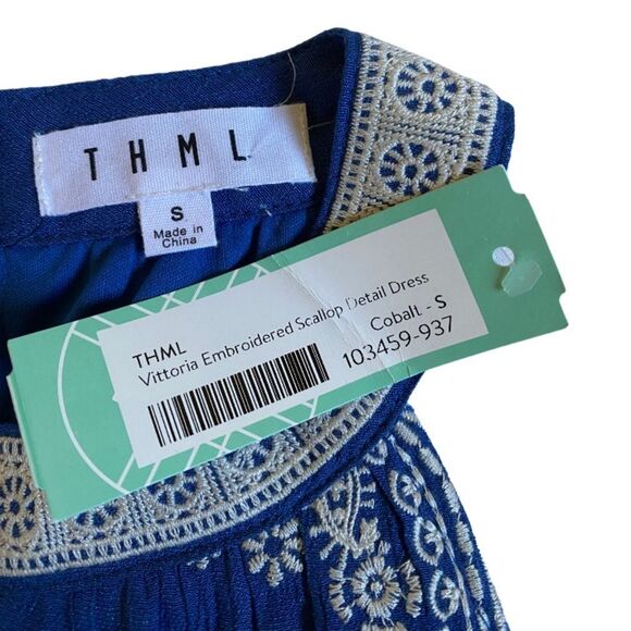 NWT THML Vittoria Embroidered Sleeveless Dress Lined Size S Cobalt Blue Scallop - Picture 11 of 12